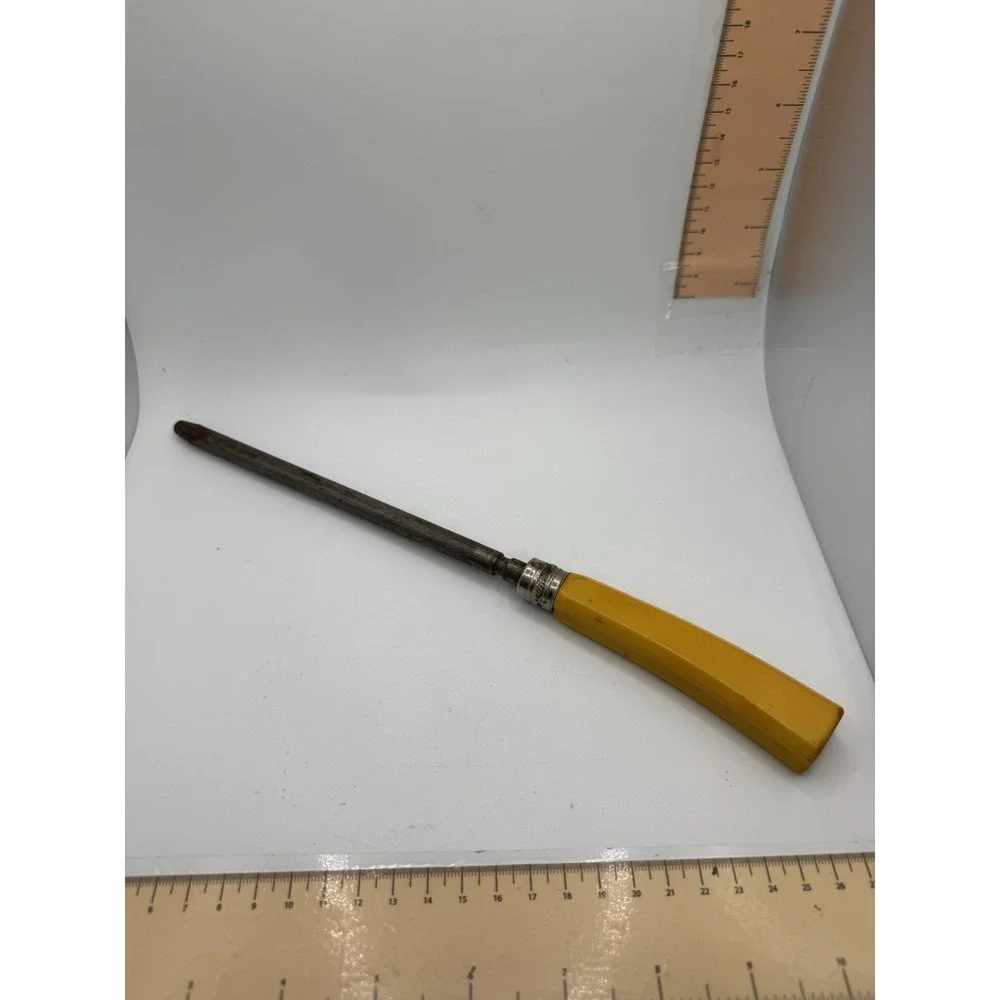 Vintage Butterscotch Bakelite Handle Honing Steel Knife Sharpener MCM 11.25